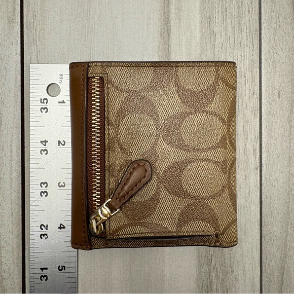 Coach Khaki Saddle Signature Small Envelope Tri-fold Wallet OS Brown Tan - Picture 6 of 7